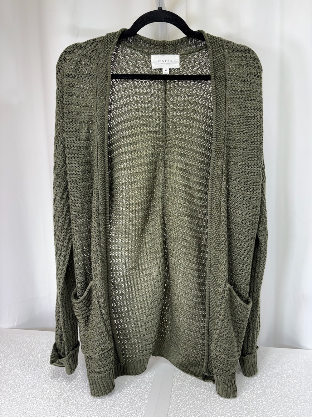 Pinoul Olive Open-Front Knit Cardigan with Pockets 4078